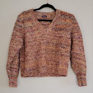 Boho earthy multi-colored vneck sweater // size: x-small